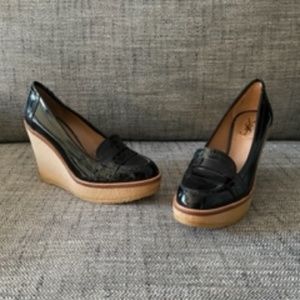 Black and Natural Yves Saint Laurent Platform Wedge Loafers